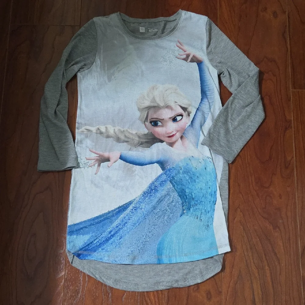 GAP Kids Long Sleeve Shirt Pajama- Gray and Blue Elsa Design